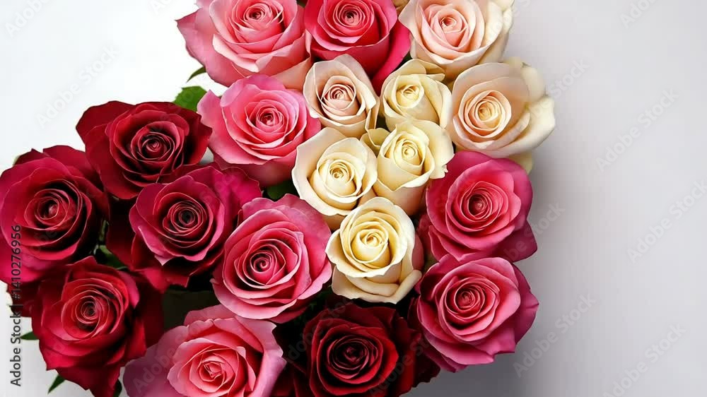 Heart-shaped rose bouquet, studio, white background, romance
