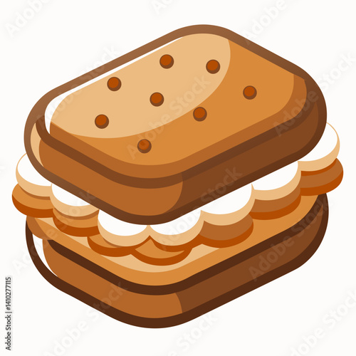 Isometric illustration of a sandwich icon, featuring layers of bread, lettuce, and other fillings in a 3D perspective.