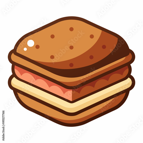 Isometric illustration of a sandwich icon, featuring layers of bread, lettuce, and other fillings in a 3D perspective.