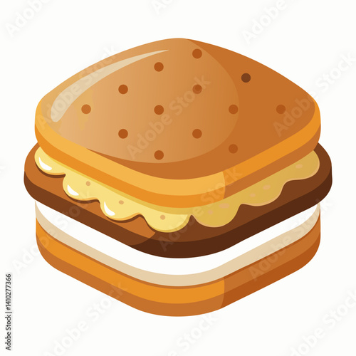Isometric illustration of a sandwich icon, featuring layers of bread, lettuce, and other fillings in a 3D perspective.