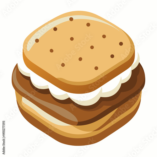 Isometric illustration of a sandwich icon, featuring layers of bread, lettuce, and other fillings in a 3D perspective.