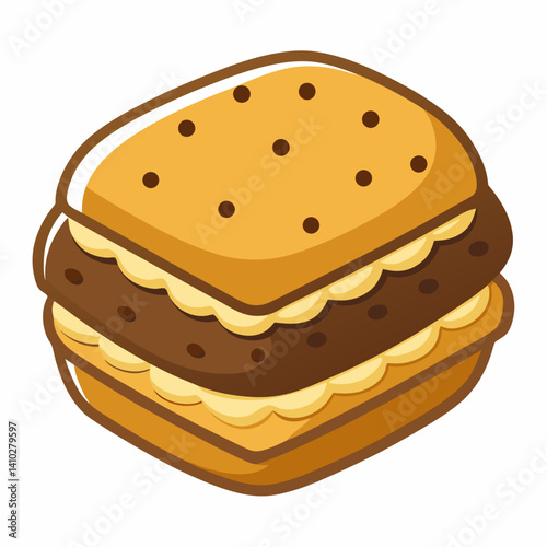 Isometric illustration of a sandwich icon, featuring layers of bread, lettuce, and other fillings in a 3D perspective.