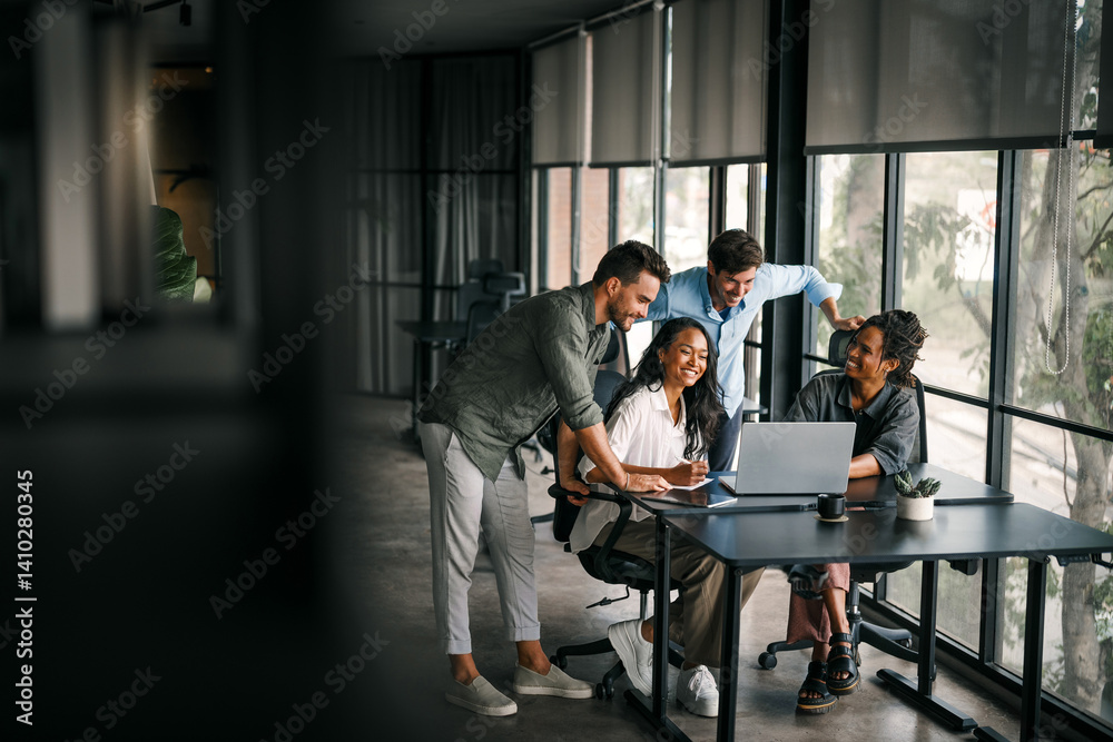 Mixed team of software engineers brainstorming ideas. Diverse app developers collaborating as group
