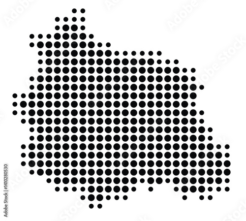 Symbol Map of the Departement Puy-de-Dome (France) showing the territory with a pattern of black circles