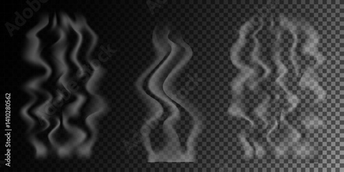 Abstract white smoke, steam, isolated on a transparent background, realistic vector illustration 5. Set of isolated objects 41.
