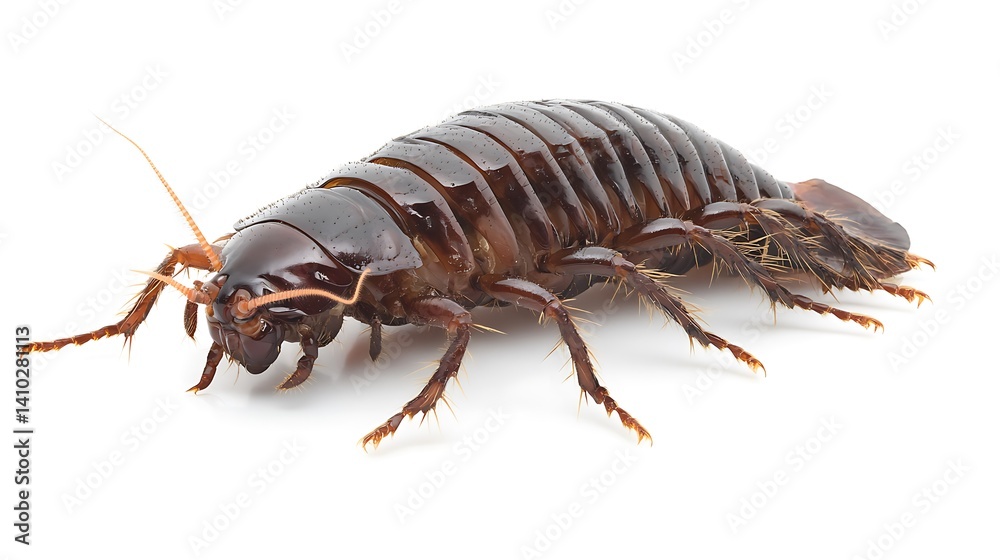 Pulex Irritans Isolate, presented for scientific study, focusing on the flea body structure on a white background. Pulex Irritans Isolate, presented for scientific study, focusing on the flea body structure on a white background.