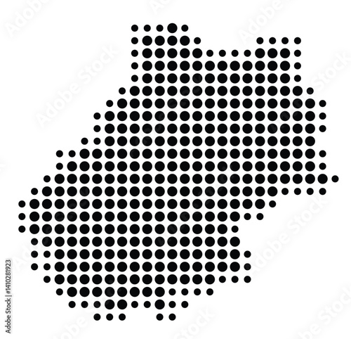 Symbol Map of the Departement Lot (France) showing the territory with a pattern of black circles
