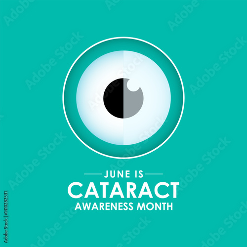 Cataract Awareness Month is observed annually in June.  A progressive clouding of the eye's lens, causing blurred or dimmed vision. Realistic Ribbon with eye's lens.Banner poster, flyer and background
