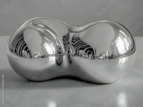 Metallic Chrome Liquid Forming Abstract Geometric Shape photo