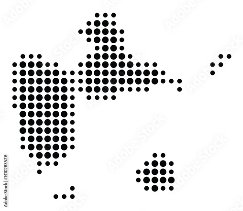 Symbol Map of the Overseas department Guadeloupe (France) showing the territory with a pattern of black circles