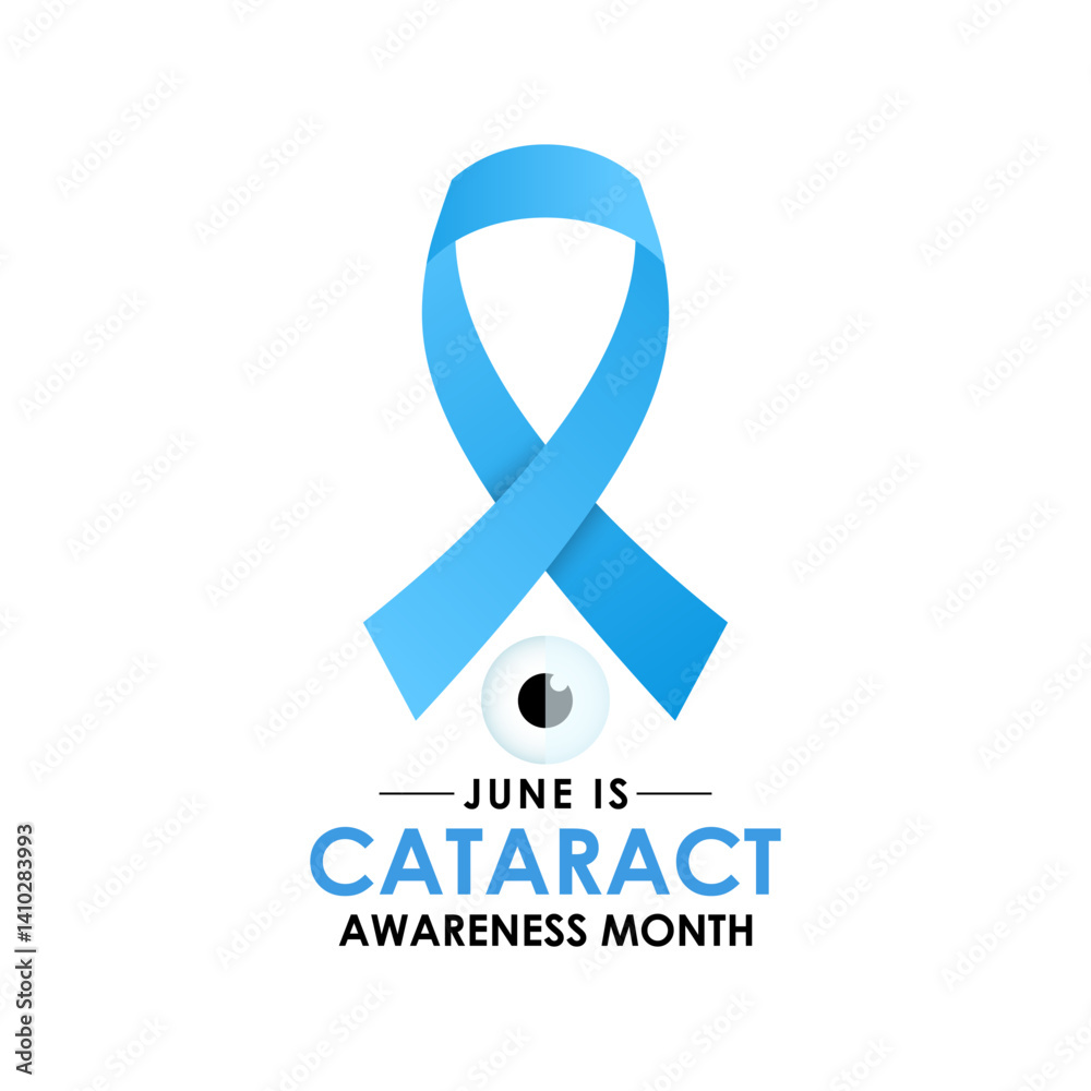 Cataract Awareness Month is observed annually in June. A progressive clouding of the eye's lens, causing blurred or dimmed vision. Realistic Ribbon with eye's lens.Banner poster, flyer and background Cataract Awareness Month is observed annually in June. A progressive clouding of the eye's lens, causing blurred or dimmed vision. Realistic Ribbon with eye's lens.Banner poster, flyer and background
