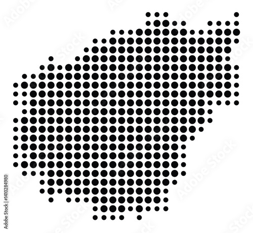 Symbol Map of the Departement Correze (France) showing the territory with a pattern of black circles