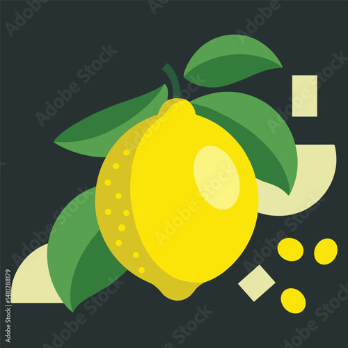 A vibrant yellow lemon with green leaves, a symbol of freshness and healthy eating.