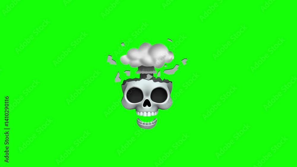 Exploding Skull Emoji on Transparent Screen background – Funny Cartoon Reaction Animation isolated.

