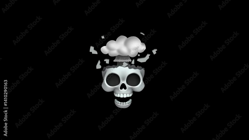 Exploding Skull Emoji on Transparent Screen background – Funny Cartoon Reaction Animation isolated.

