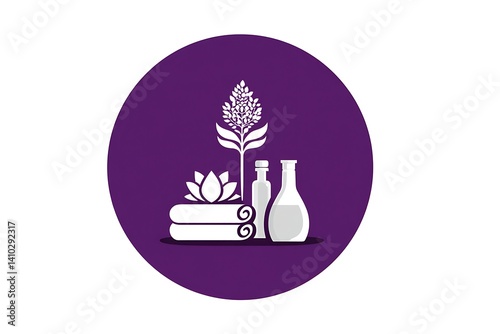 White glowing briefcase inside heart-shaped icon in purple circle on white background, minimalist style