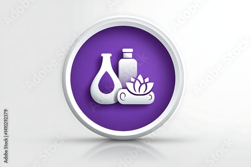 White glowing briefcase inside heart-shaped icon in purple circle on white background, minimalist style