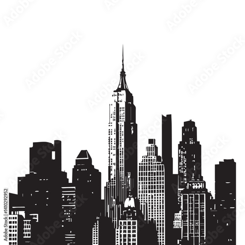 New York city silhouette of cityscape white background