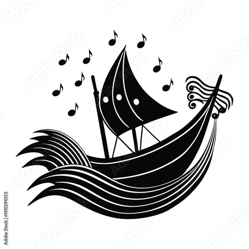 Decorative Sailboat on Wavy Water Vector Art