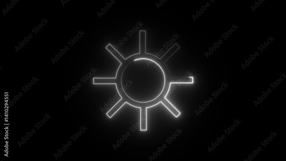 Glowing neon Sun icon isolated, 4K motion graphic animation representing energy, brightness, Brightness icon glowing neon white color animation black background. Glowing neon Sun icon isolated, 4K motion graphic animation representing energy, brightness, Brightness icon glowing neon white color animation black background.