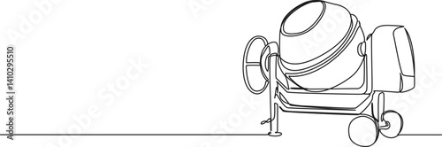 continuous single line drawing of portable cement mixer, line art vector illustration