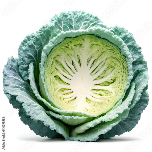 Fresh cabbage close up showing healthy vegetable and vibrant green leaves for cooking and salads on transparent background