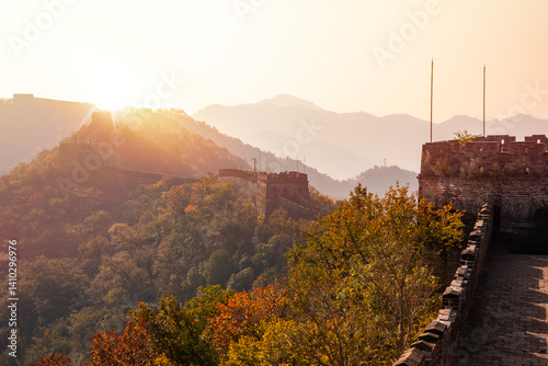 Great Wall of China, famous landmark in autumn landscape