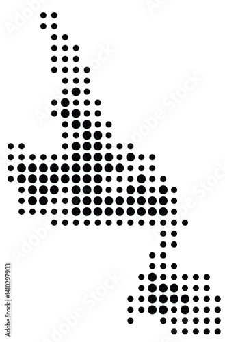 Symbol Map of the Province Newfoundland and Labrador (Canada) showing the territory with a pattern of black circles