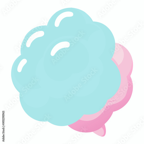 Colorful cotton candy in pink and blue hues, fluffy and light, served on a stick against a blurred background.