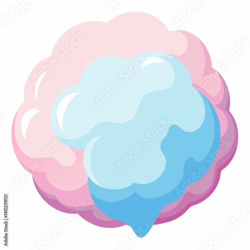 Colorful cotton candy in pink and blue hues, fluffy and light, served on a stick against a blurred background.