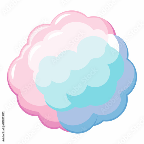 Colorful cotton candy in pink and blue hues, fluffy and light, served on a stick against a blurred background.