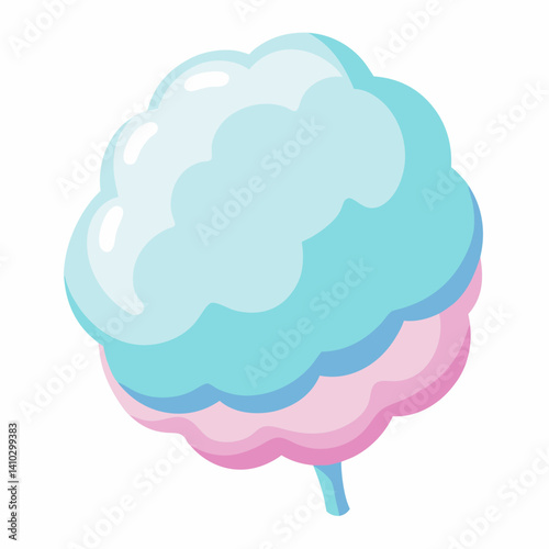 Colorful cotton candy in pink and blue hues, fluffy and light, served on a stick against a blurred background.
