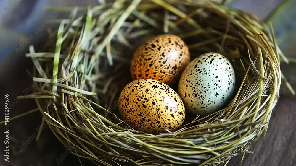 Speckled Bird Eggs in a Nest Speckled Bird Eggs in a Nest