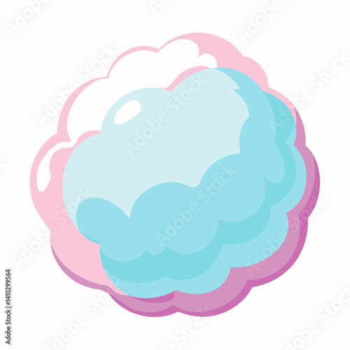 Colorful cotton candy in pink and blue hues, fluffy and light, served on a stick against a blurred background.