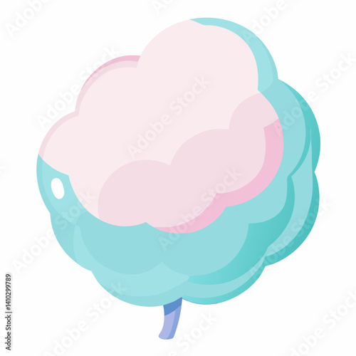 Colorful cotton candy in pink and blue hues, fluffy and light, served on a stick against a blurred background.