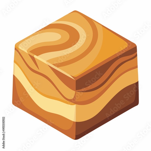 A cube of brown sugar placed on a clean white background, highlighting its rich color and texture.