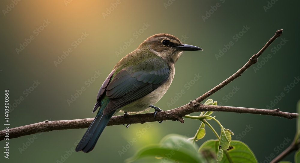 Fototapeta premium Bird Perching on Branch Close-up in Nature Setting