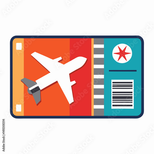 Plane Ticket icon with airplane graphic on colorful background
