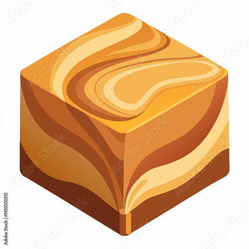A cube of brown sugar placed on a clean white background, highlighting its rich color and texture.