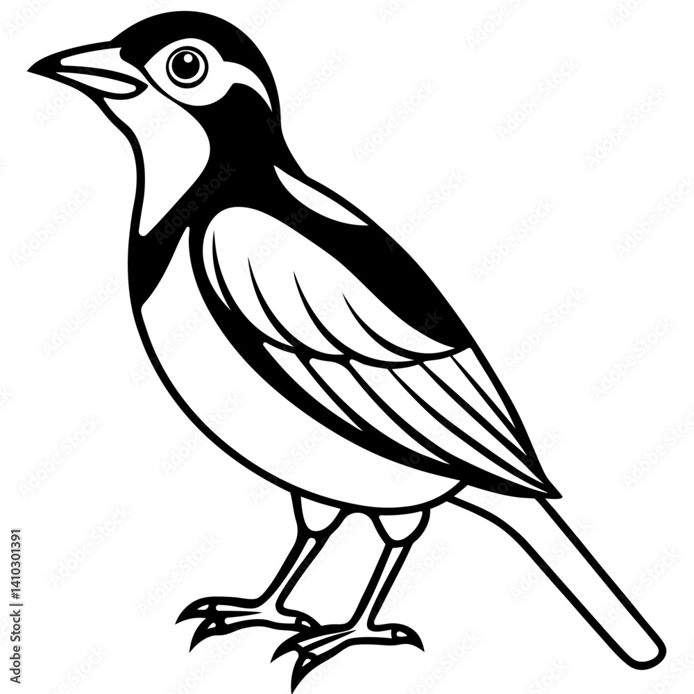 Black and White Line Art Illustration of a Bird.
