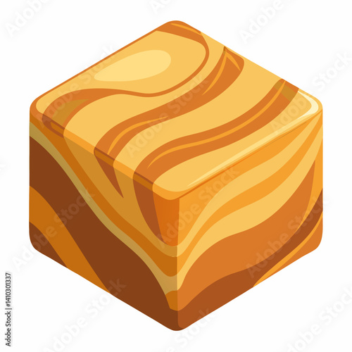 A cube of brown sugar placed on a clean white background, highlighting its rich color and texture.