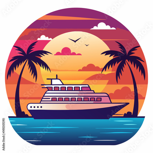 Sunset Cruise yacht sailing against a vibrant tropical sunset
