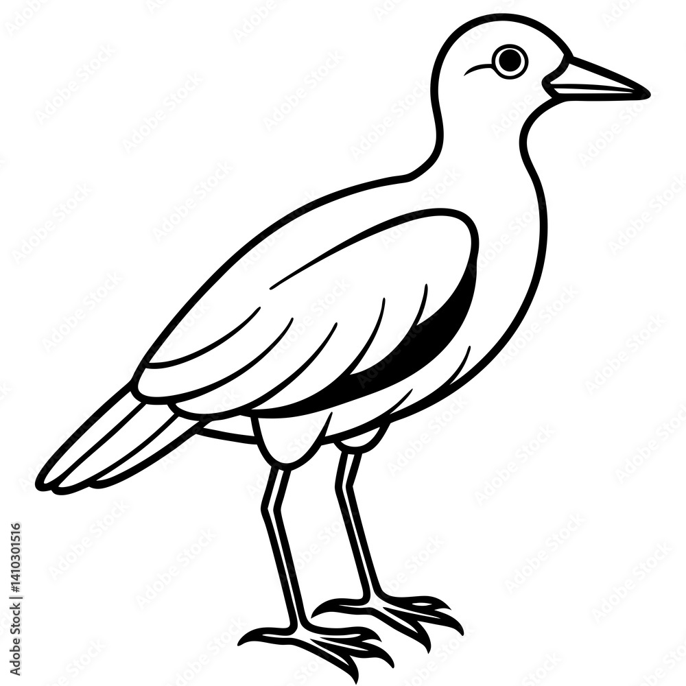 Black and White Line Art Illustration of a Bird.