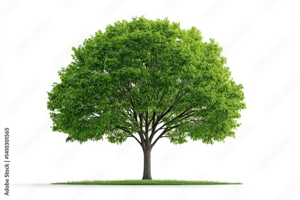 Fototapeta premium Lush Green Tree Isolated on White - Symbolizing nature, growth, life, peace, and the environment. A single, vibrant green tree stands majestically against a bright white background