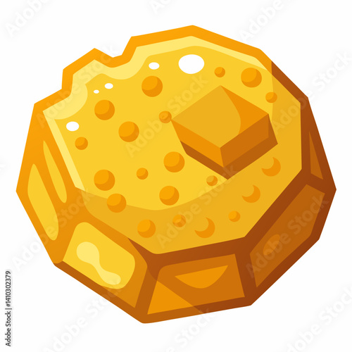 A honey cube topped with a drizzle of golden honey, placed on a wooden surface.