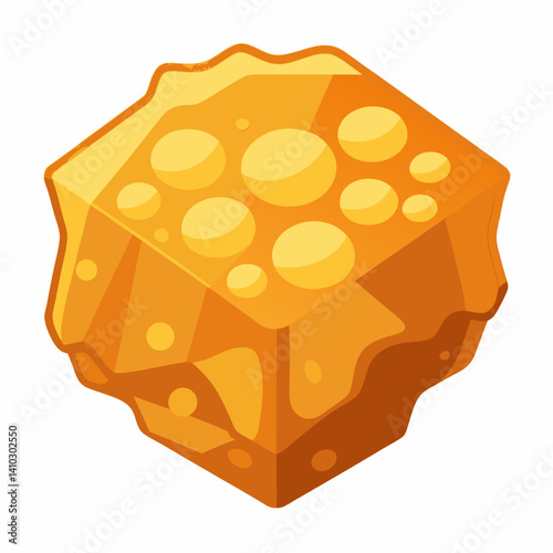 A honey cube topped with a drizzle of golden honey, placed on a wooden surface.