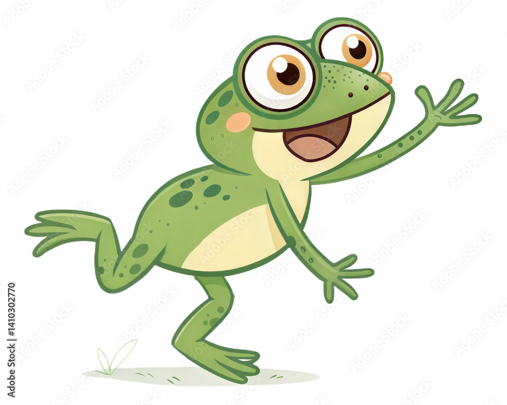 Naklejka premium Cute Frog Jumping with Joy Against White Background 