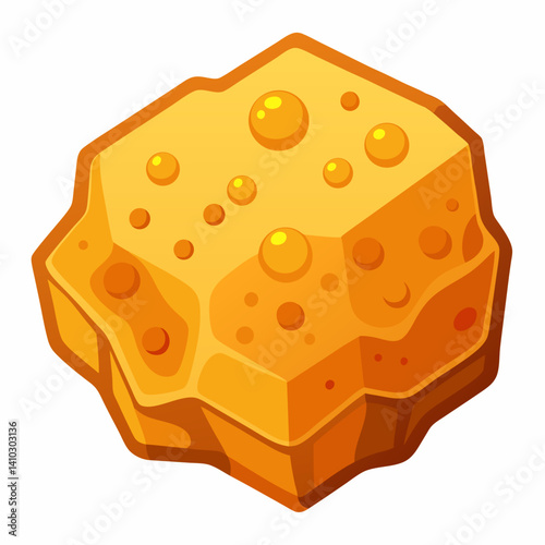 A honey cube topped with a drizzle of golden honey, placed on a wooden surface.