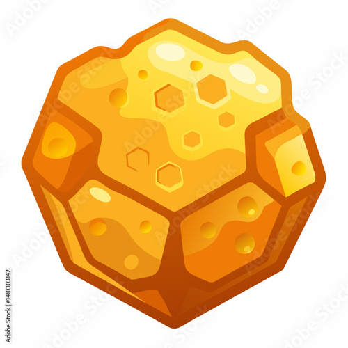 A honey cube topped with a drizzle of golden honey, placed on a wooden surface.