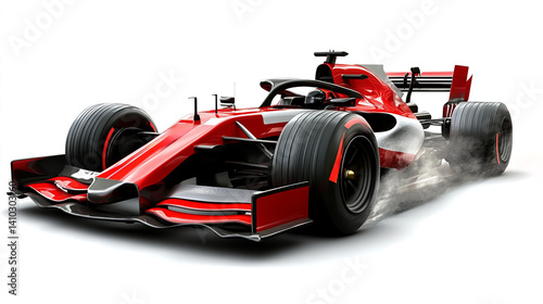 3D render of a red Formula One car isolated on a white background, 